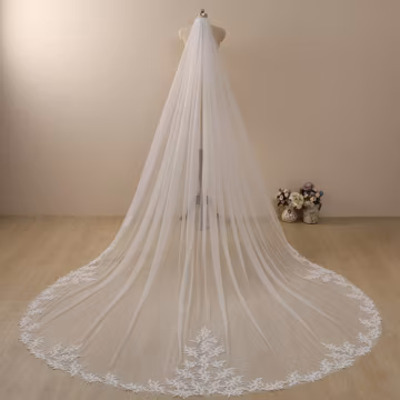 Lace Wedding Veil with Sequins, Cathedral Length, Floral Bridal Veil