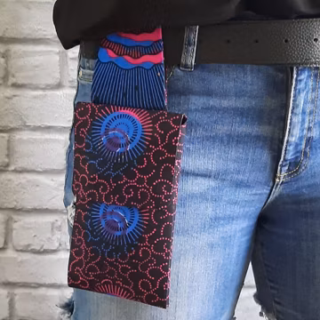 Black Fuchsia Pink & Electric Blue Versatile Pocket Crossbody Bag, Handy Ankara Belt Pouch, Abstract Patterned Wristlet Smart Phone Case
