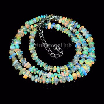 Natural Ethiopian Fire Opal Necklace, Uncut Opal Beads, 16 inch
