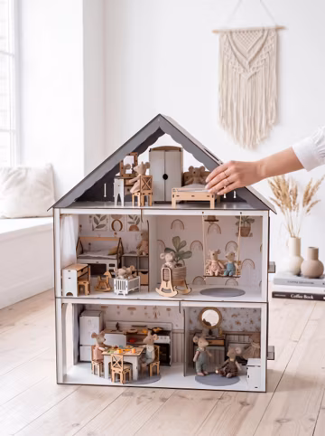 Handmade Wooden Dollhouse, Large Doll House Kit with Furniture, Christmas Gift