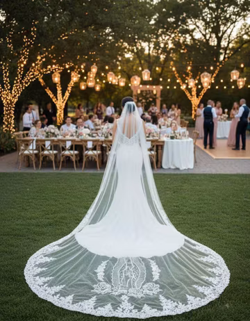 Embroidered Bridal Veil: Marry Guadalupe Lace Veil, Custom Family Crest Veil, Marry Bridal Veil, 1 tier lace veil