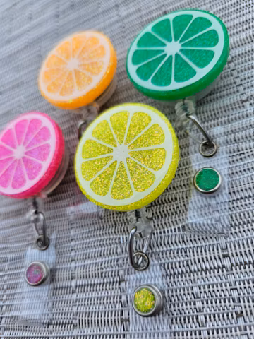 Glitter Fruit Slice Badge Reel, Summer ID Holder