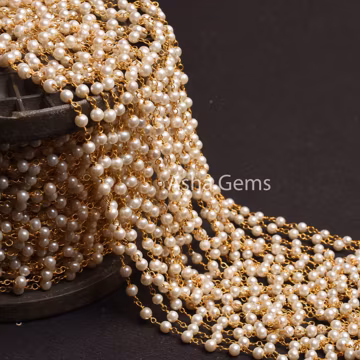 Beautiful White Pearl Hydro Smooth Beads Rosary Chain,4mm Gold Plated Wire Wrap Pearl Handmade Beaded Chain For Jewelry Making Necklace SALE