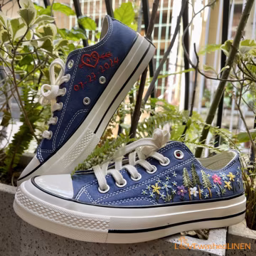 Custom Embroidered Converse Sneakers: Wedding Floral Low Tops