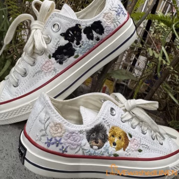 Custom Embroidered Converse Sneakers: Pet & Floral Design