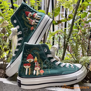 Custom Embroidered Mushroom Converse Chuck Taylor Sneakers