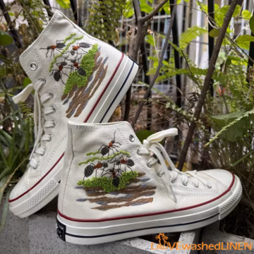 Custom Embroidered Converse: Ants & Moss Canvas Sneakers