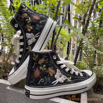 Custom Embroidered Converse: Bugs & Floral Design