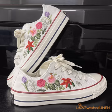 Custom Embroidered Converse Chuck Taylor: Wedding Floral Sneakers
