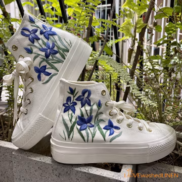 Embroidered Iris Converse Platform Sneakers: Custom Wedding Shoes