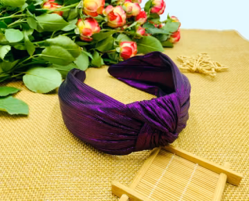 Dark purple pleated satin knotted headband,Metallic Headband,Headbands for women,Bohemian headband,Wide Headband,Satin headband,Alice band