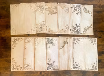 Tea Dyed Paper, Gold Vintage Frames Double Sided Stationery (12 Sheets, 8.5x11")