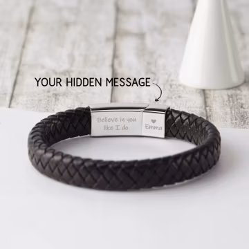 Personalized Mens Bracelet, Fathers Day Gift For Him, Hidden Message Bracelet, Custom Mens Jewelry For Husband, Boyfriend Leather Bracelet