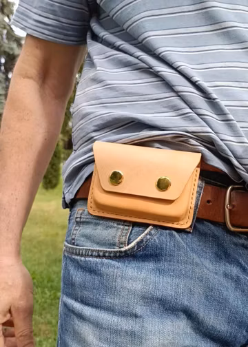 Handmade Natural Leather Belt Card Holder, Minimalist Slim Wallet Pouch
