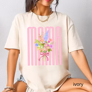Vintage Floral Mama Comfort Colors Shirt, Trendy Mom Spring Tee, Retro Mother's Day Gift, Pregnancy Reveal Gift for New Mom, Women's Flower