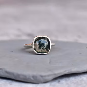 Genuine Moss agate ring* Agate handmade Ring* Square moss agate ring* Healing gemstone ring* Sterling silver ring* Bridesmaid gift