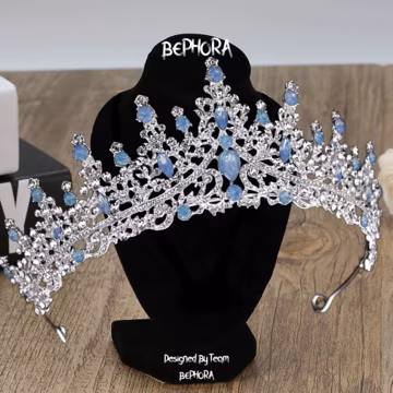 Blue Opal Quince Crown: Crystal Bridal Tiara, Rhinestone Jewelry Set