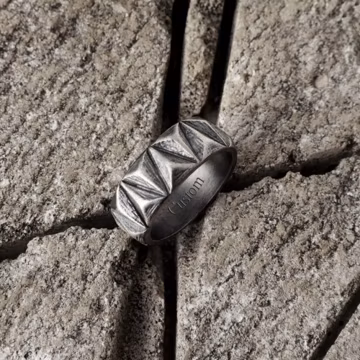 Engraved Sterling Silver Rock Textured Ring, Personalized Mens Rustic Wedding Band, Custom Statement Jewelry Anniversary Gifts Unisex