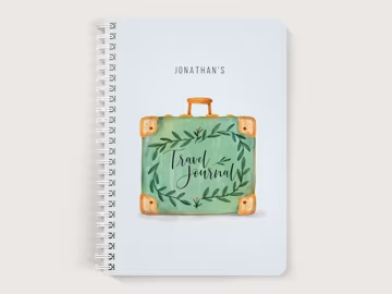 Personalized Travel Journal, Travel Notebook for Him, Lined or Unlined Spiral Soft Cover Spiral Book, Design #120