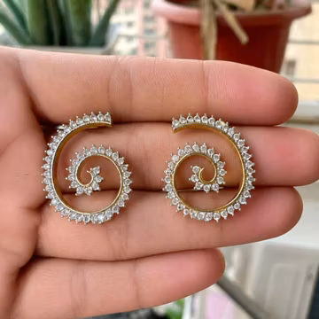 Spiral CZ Stud Earrings, Gold Tone Swirl Earrings, Rhodium Plated Lightweight Statement Jewelry
