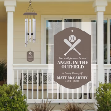 Baseball Memorial Wind Chime | Angel in Outfield Memorial Gift | Baseball Player Sympathy Gift | Son Memorial Gift | Baseball Sympathy Gift
