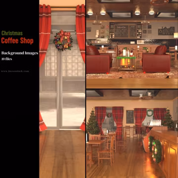 Christmas Coffee Shop/Romantic Backgrounds/Cozy Interiors/Valentine's Day/ Warmth/Backgrounds/Scenes/Photoshop/3D render/Christmas/Winter