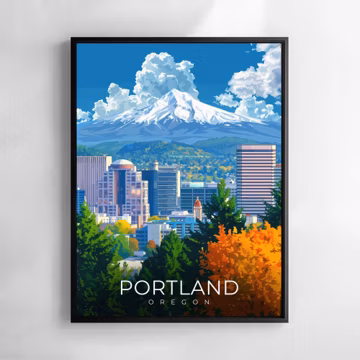 Portland Oregon Travel Print Wall Art Skyline Poster