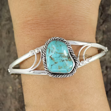 Sterling Silver Turquoise Bangle: Adjustable Gemstone Bracelet