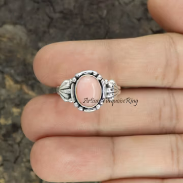 Pink Opal Ring: Sterling Silver Boho Statement Ring
