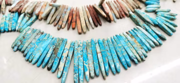 17inch Blue Red Sea Sediment Impression Jasper Necklace -Stick Beads Sea Sediment Jasper Point Spike Bead Graduated Gemstone Pendant