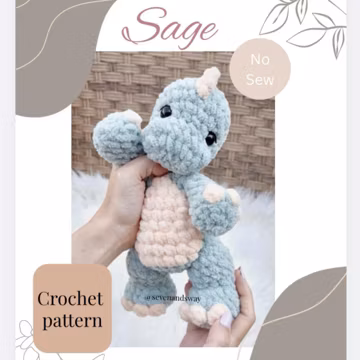 Sage crochet pattern, crochet dinosaur, dinosaur crochet pattern, no sew crochet, dinosaur crochet, dino crochet pattern