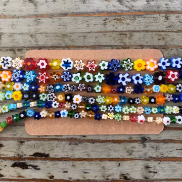 Millefiori Flower Glass Bead Strand: Mixed Color Lampwork Beads