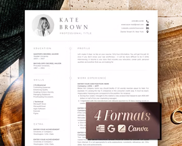 Resume Template Canva with Cover Letter, 1 Page Cv Template Canva + 2 page resume for Canva, Minimalist Resume Professional Cv with photo