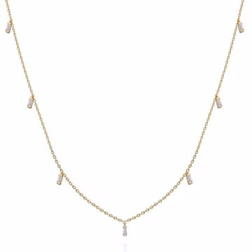 14k Gold Baguette Diamond Station Necklace, Dainty Layering Jewelry, Gift For Her