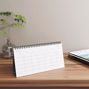 Small Standing Flip Desk Calendar 2026 - Modern Minimalist (Sunday Start)