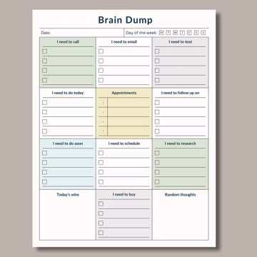Brain Dump Daily Planner: ADHD-Friendly Checklist (A4 & US Letter) (PDF Printable)