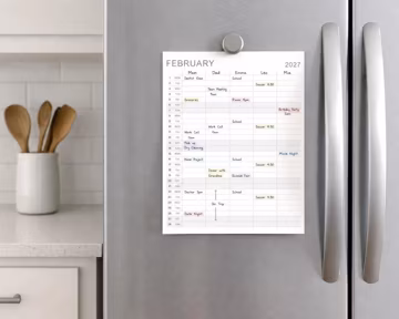Monthly Family Planner Printable PDF, July Start, 2026-2027 Mid Year Calendar, Minimalist Template