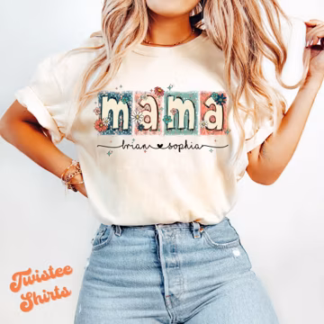 Mommy Mama Comfort Colors® Shirt - Custom Floral Mama With Children Names Shirt - Mother's Day Retro Boho Tee & Sweatshirt #238-WID-P