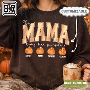Personalized Fall Mama Shirt, Mama's Little Pumpkins Tee, Cozy Season Sweatshirt, Autumn Mom T-Shirt TN2111