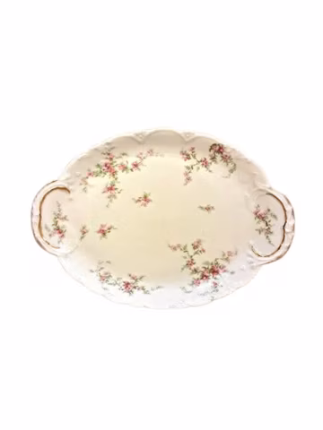Antique Theodore Haviland Limoges Oval Platter 14" Porcelain Victorian Pink Flowers Shabby Cottage