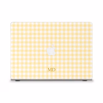 Initials MacBook case Personalized MacBook Air 13 15 M5 M4 Neo Pro 14 13 16 inch Aesthetic yellow gingham Custom monogram MacBook cover