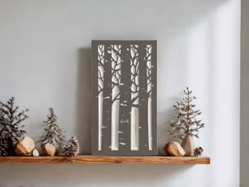 Personalized 1st Anniversary Gift, Wedding Anniversary Wood Sign, Custom Couple Initials Aspen Forest