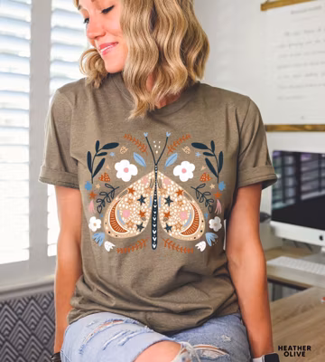 Celestial Shirt, Moth Butterfly T Shirts Moon Graphic Moon Phase Astrology Astronomy, Graphic Tees For Women, Boho, Vintage Spring Fashion