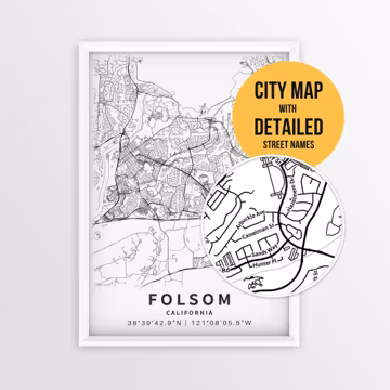 Folsom California Map with Street Names, Printable Folsom City Poster (Instant Download)