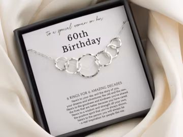 60th birthday gift for women | minimalist 6 ring Sterling Silver necklace | 14K gold vermeil | gift wrapped birthday milestone
