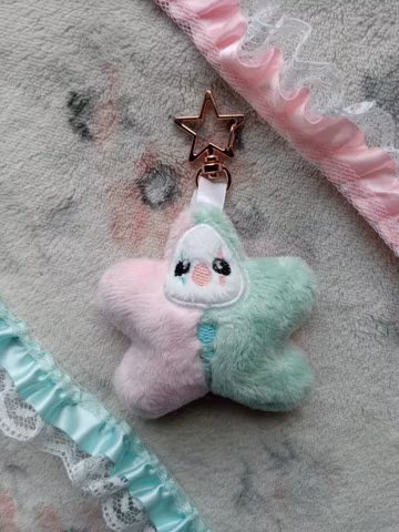 Pastel Star Clown Plush Keychain, Soft Minky Charm, Handmade Embroidered Bag Accessory