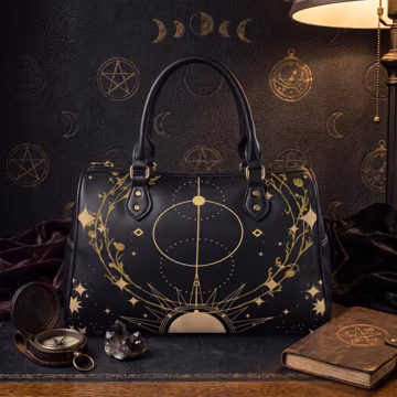 Dark Boho Celestial Vegan Leather City Handbag, Celestial Witchy Purse, Mystical Witchy Faux Leather Handbag, Boho Hippie Witchy Woman Gift