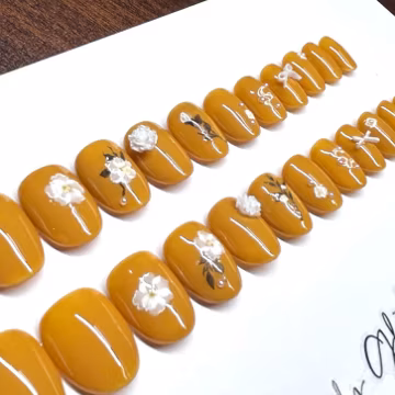 Press On Nails Handmade Yellow Floral 3D Art XS Oval (Set of 24)