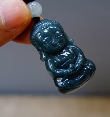 37MM Certified 100% Natural Untreated Grade A Icy Jadeite Little Buddha Monk Meditation Pendant Gemstone 1728