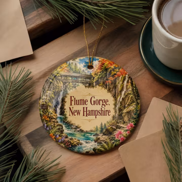 Flume Gorge New Hampshire Watercolor Ceramic Ornament, White Mountains Scenic Souvenir Gift, New England Travel Keepsake